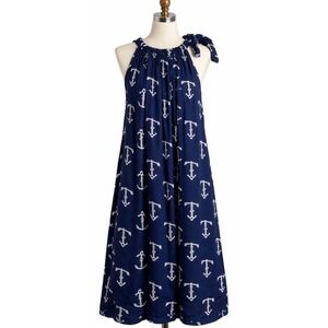 Escapada Mini Dress Womens Large Blue Anchor Print Nautical Beach Sundress